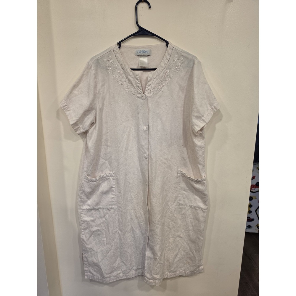 Colette Miss Elaine House Dress Snap Front Embroidered Jacquard Pockets‎ Size LG